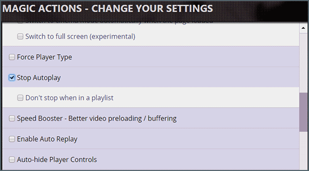 Stop Autoplay в расширении Magic Actions